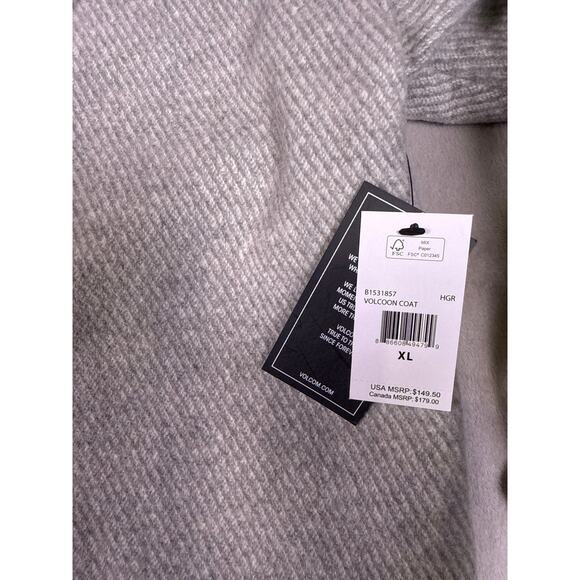 Volcom Volcoon Peacoat Womens Extra Large XL Gray Wool Blend Button Down - Picture 7 of 10